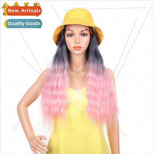 22 Inch Hat Wig One Piece Wig Headgear Women Gradient Pink F