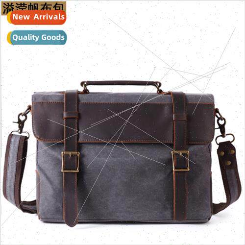Men Canvas Shoulder Bag Leather Crossbody Bag Chest Bag Brie