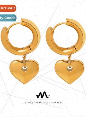 Peach Heart Dangle Earrings Stainless Steel Gold-Plated che