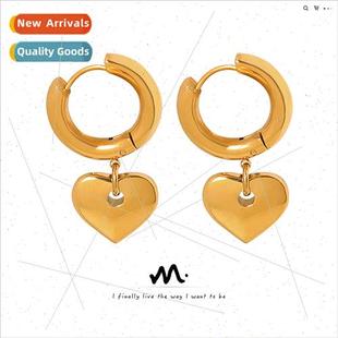 Peach Heart Dangle Earrings Stainless Steel Gold-Plated che