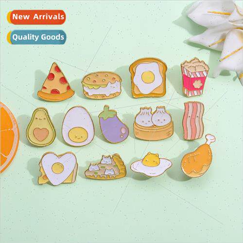 Cartoon food series metal brooch cute cake ice cream hamburg