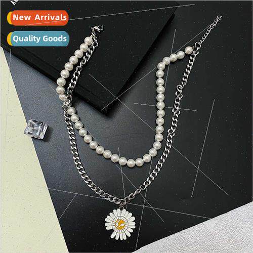 Short double-layer collarbone chain men women hip-hop pearl
