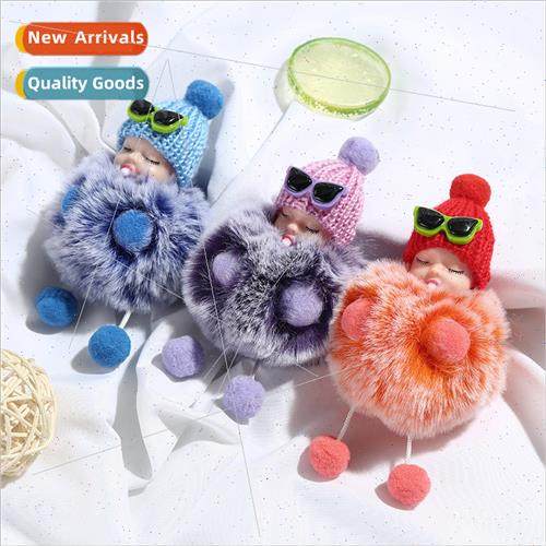 Cartoon cute car keychain keychain ins plush schoolbag penda