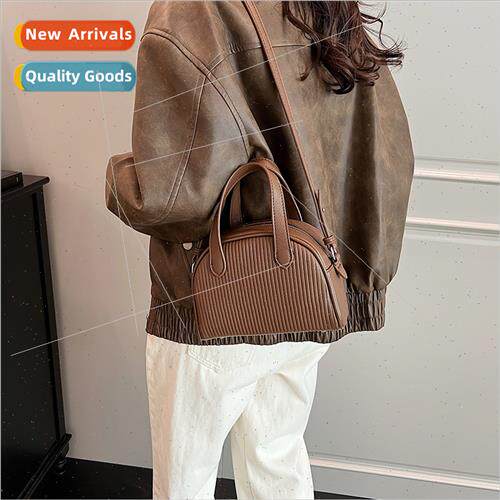 Retro striped Boston bag fall winter new niche handbag shoul