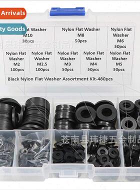 480pcs M2 M2.5 M3 M4 M5 M6 M8 M10 Black Nylon Flat Washers B
