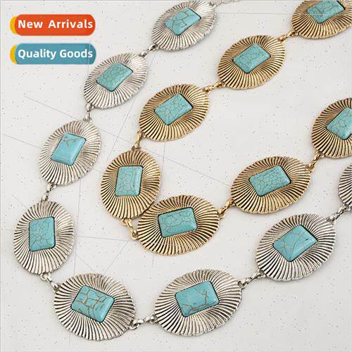 New western large turquoise vintage bohemian metal waist cha