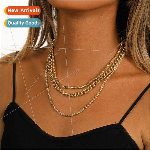 Europe hip-hop punk metal twist chain necklace retro beaded