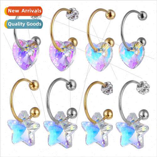 Stainless steel fine needle C rod hanging pentagonal heart-s