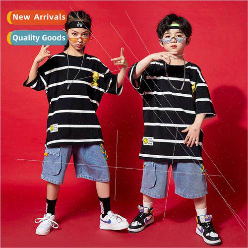 Set Dance Su Handsome Boys Hip Hop Summer Round Neck Striped