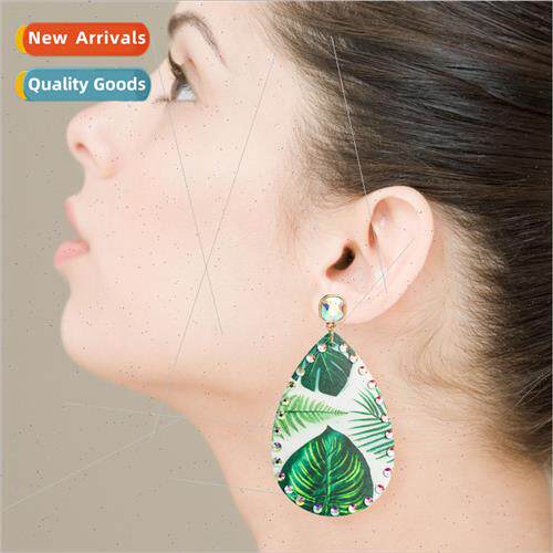 Summer Tropical Palm Tree Print Earrings Women Bohemian Leat