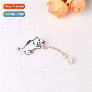 cute cartoon anime cat student brooch pearl creative