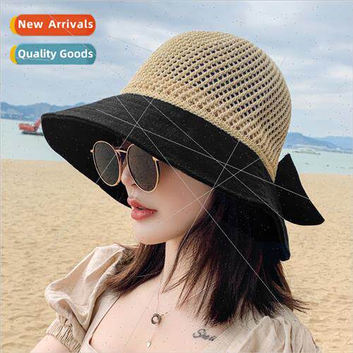 Hat female summer sunscreen sun-shading straw hat hollow fas