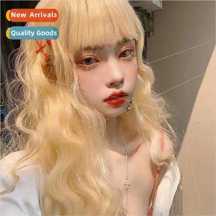 Europe new wig long curly hair blonde corn permed Europe dai