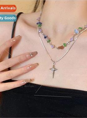 Mansion Double Layers Colorful Crushed Stone Patchwork Neckl