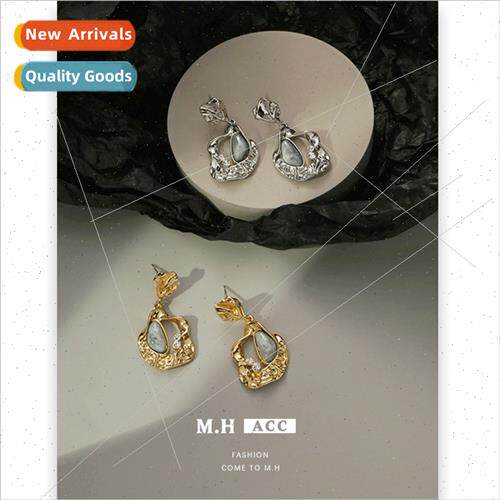 Golden pleated metal earrings female irregular celebry earri