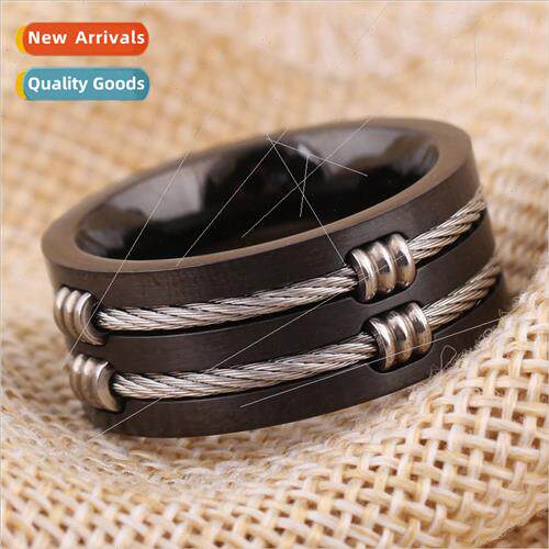 tanium steel electric cable black wyvern ring fashion men fi