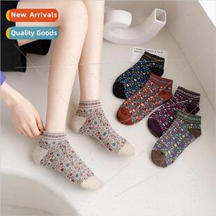 Ethnic wind socks female short socks ins tide retro floral s