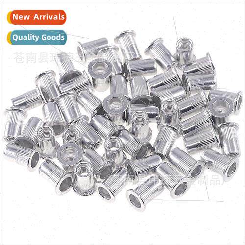 M6 100pcs Flat Head Striped Aluminum Rivet Nut Cap Knurled P