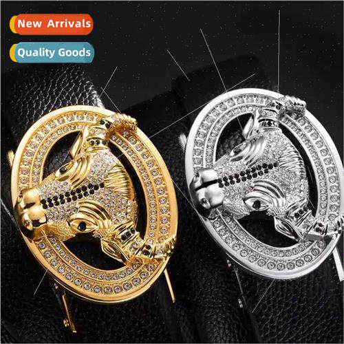 Men Belt Alloy Cow Head Drilling Automatic Buckle Scratch Re
