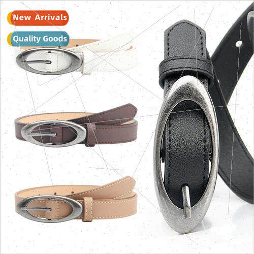 New oval antique silver alloy buckle belt women casual versa