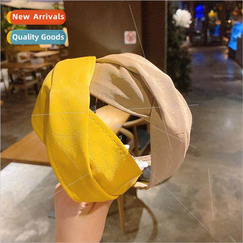 mple retro French wide edge leather hair band head jewelry f