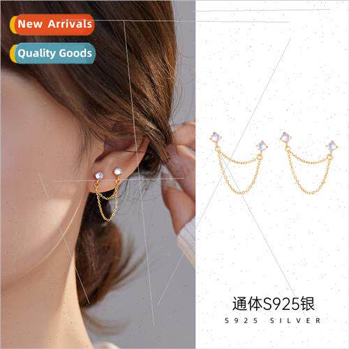 S925 silver Korea fashion double ear hole earrings female si