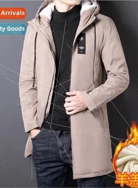 Autumn winter hooded business padded medium-length windbreak