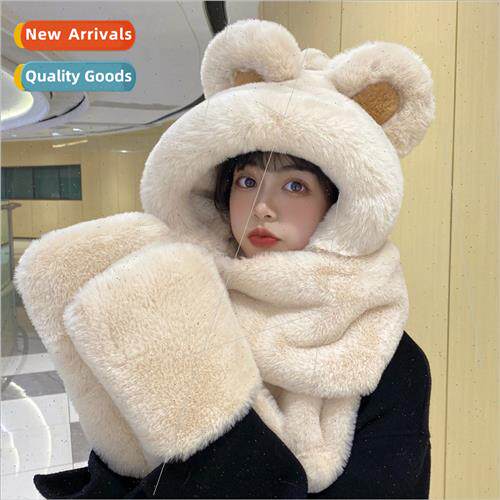 Autumn winter 2021 new bear hat scarf all-in-one female wint