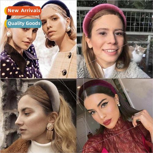 Ins Solid Color Gold Velvet Hairband Wide de Extra Thick Cri