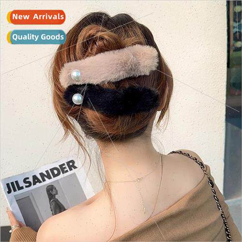 Fur hair clips female back head fall winter plush side hair