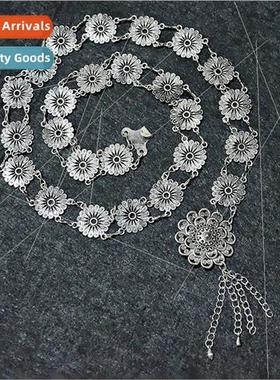 Women vintage engraved metal female waist chain Europe hollo