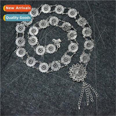 Women vintage engraved metal female waist chain Europe hollo
