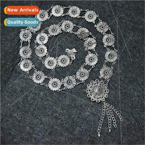 Women vintage engraved metal female waist chain Europe hollo