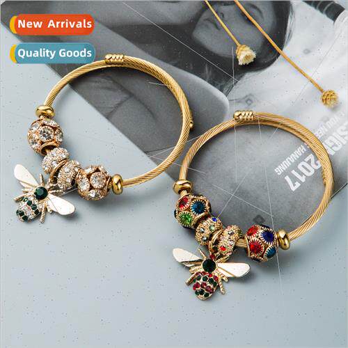 Jewellery Alloy Gold Adjustable Bee Bracelet Sparkling Diamo