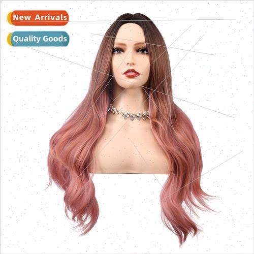 wigs 适用women Europe coloring gradient rose net long curly