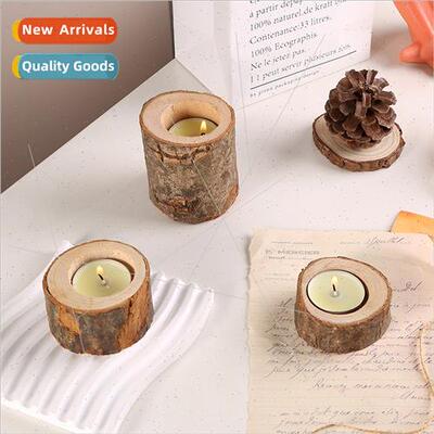 Rustic wooden candlestick simple log home restaurant hotel a