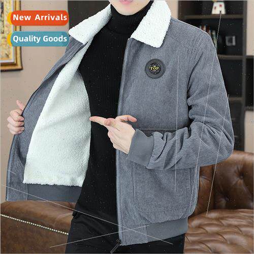 Corduroy jacket men winter loose baseball su lapel clothes p
