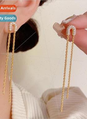 che super shiny long semi-circular tassel earrings s925 silv