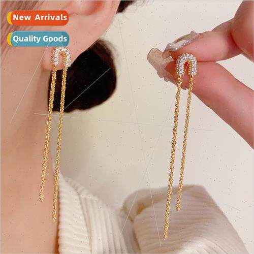 che super shiny long semi-circular tassel earrings s925 silv
