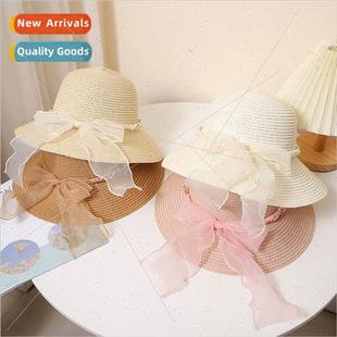 sunshade flute straw hat paper Summer pot bow
