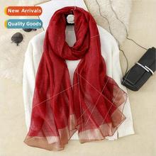 Big red silk scarf women ~ spring autumn 2023 new solid colo