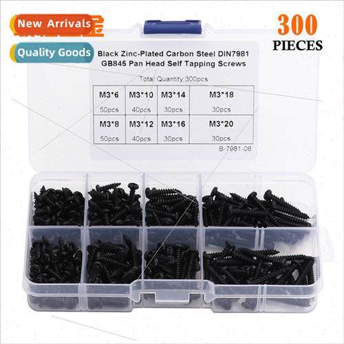 300pcs M3 pan head round head black Phillips tapping screws
