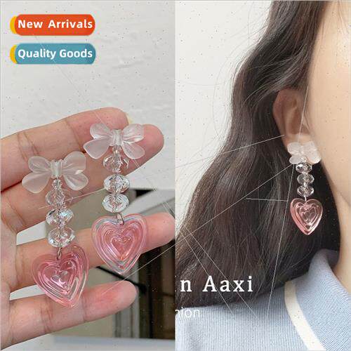 Girls pink peach heart ear jewelry cute heart-shaped earring