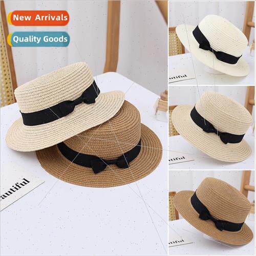 Flat Top Hat Women Summer Straw Hat Vacation Straw Seaside B
