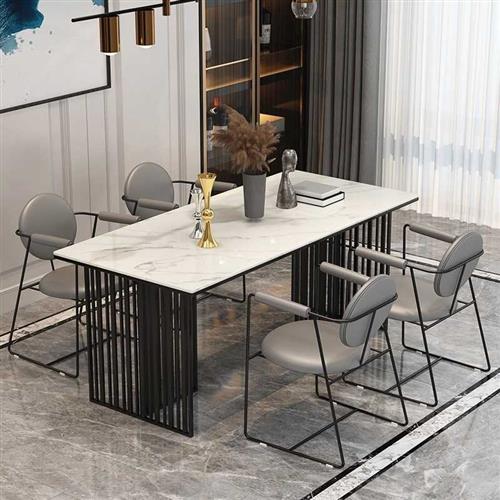 新中式大理石餐桌椅组合现代饭桌轻奢岩板餐厅桌椅长方形洽谈桌子