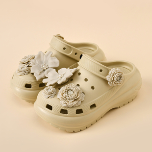 光轮透气百搭沙滩凉拖鞋 2026外穿防滑光轮凉拖鞋 女新款 厚底洞洞鞋