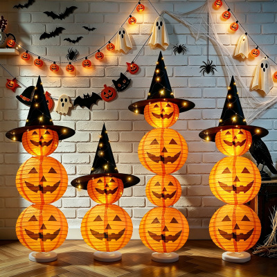 Halloween Standing Pumpkin Lantern Decor with Witch Hat