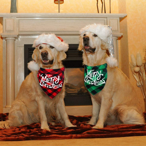 Christmas pet drool towel, dog triangle towel, plaid scarf