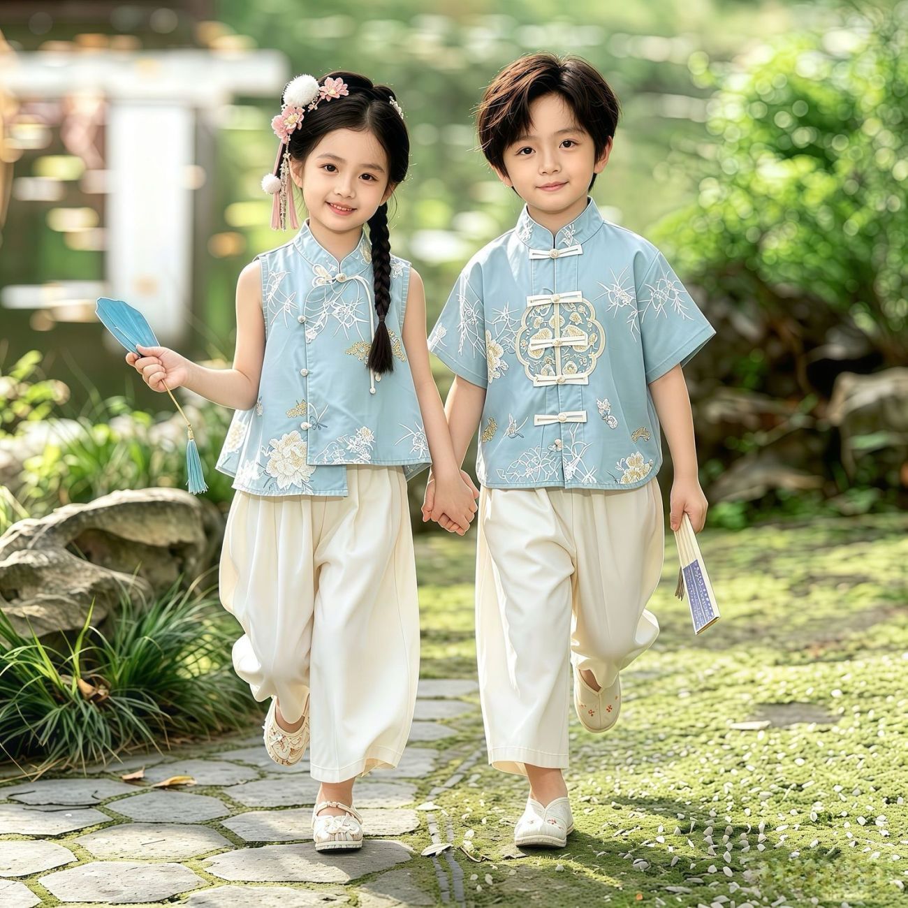 儿童汉服演出服男童中式套装幼儿园孩子中国舞国风夏短袖女童唐装