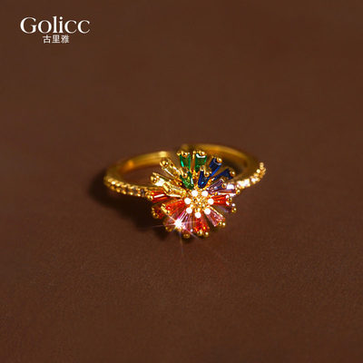 彩色锆石花朵开口戒指女2
